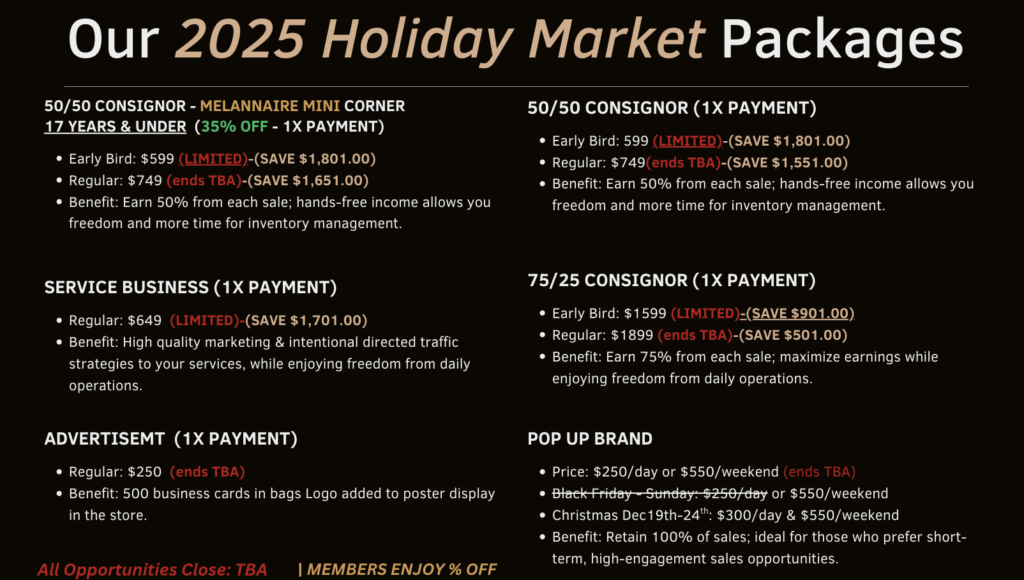 2025 Holiday Pricing (TBD +$50)
